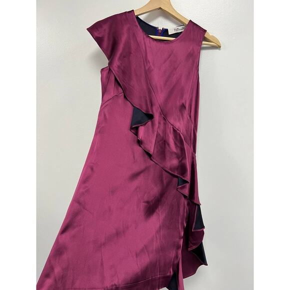 Diane Von Furstenberg BABYDOLL Body Ruffle Dress Purple Short size 0 A000038 - Picture 6 of 13